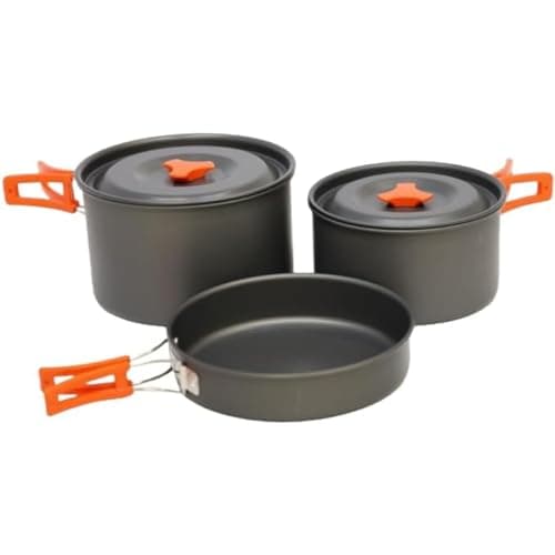 Image of Vango Hard Anodised 4 Person Cook Kit Outdoor Cookware with 2 pots and 1 Frypan for 4 People Backpacking Trekking Hiking Fishing Picnic
