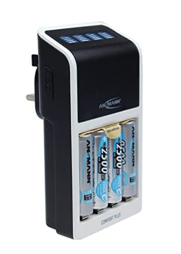Image of Ansmann Comfort Plus AA, AAA & 9V Battery Charger For NiMH NiCd Rechargeable Batteries with UK 3-Pin Plug & 4 x AA 2500mAh Batteries - 3 Yr Warranty, White, (1001-0094-44-02)