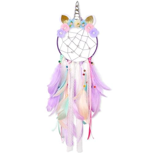 Image of MHJY Unicorn Dream Catcher Girls Large Dreamcatcher Kids Bedroom Accessories Handmade Colorful Featrher Flowers Wall Hanging Decoration Nursery Blessing Birthday Gift