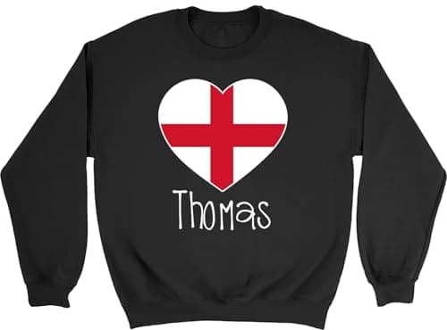 Image of Shopagift Personalised Love England Football Fan Supporter Kids Sweatshirt Black Jumper Boys Girls