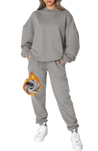 Image of CheChury Womens Tracksuit set 2 Piece Sweatpants and Sweatshirts for Women Outfit Long Sleeve Crewneck Pullover Jogger Casual Matching Lounge Sets,Grey,XL