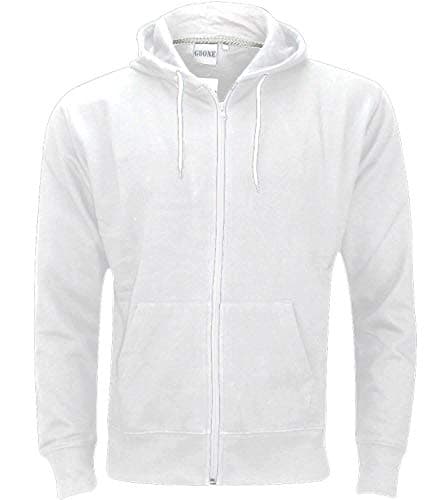 Image of Plain Mens Fleece Zip UP Hoody Jacket Sweatshirt Hooded Hoodie Top White L