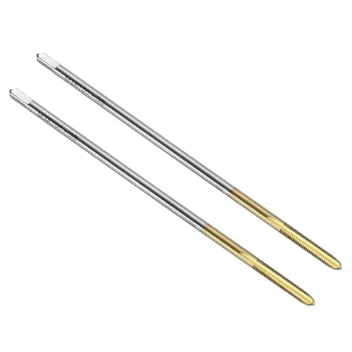 Image of sourcing map 2pcs Straight Flute Thread Tap, M3 x 0.5 100mm Extra Long Metric Titanium Coated Screw Threading Tapping Tool Thread Milling Machine Taps, High-Speed Steel 6542 (HSS 6542)