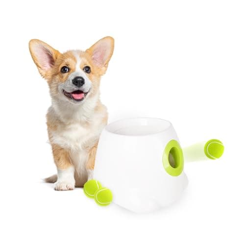 Image of ALL FOR PAWS Automatic Dog Ball Launcher, USB Rechargeable Dog Tennis Ball Thrower, Fetch Toy for Small & Medium Dogs, Includes 3pcs 2" Tennis Balls, Mini Ball Throwing Machine for Puppies