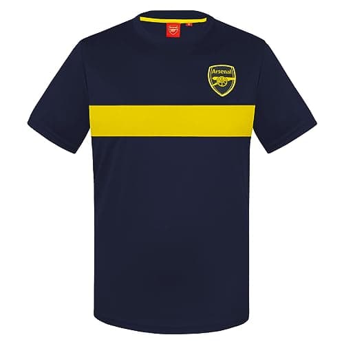 Image of Arsenal FC Official Gift Mens Poly T-Shirt Navy Yellow Stripe Large
