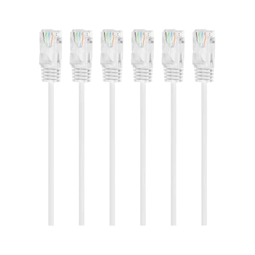 Image of Mygatti Ultra Thin/Slim OD: 2.8 mm CAT 6 Ethernet Cable (Pack of 6) 0.15 m, 15 cm Flexible UTP Network Cable 1.0 Gbps, RJ45 White LAN Cable, for Home Networks, Modem, Router, Switch Boxes, Laptop