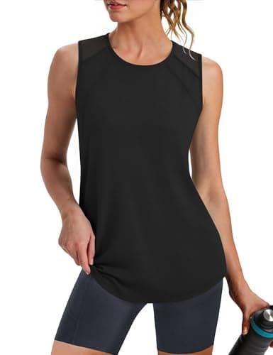 Image of Gyabnw Women Activewear Workout Tank Vest Tops UK Ladies Summer Sleeveless Shirts Gym Running Clothes Black-Grey