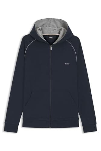 Image of BOSS Mens Mix&Match Jacket H Embroidered-Logo Zip-up Hoodie in Stretch Cotton