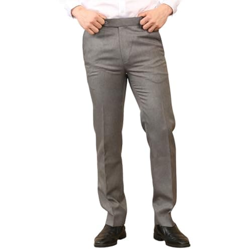 Image of Cotton Works Men's Classic Smart Fit Formal Casual Active Stretch Waist Hidden Expandable-Elasticated Waist Comfortable Flat-Front Dress Everpress Pocket Trousers(Grey, 38/29)
