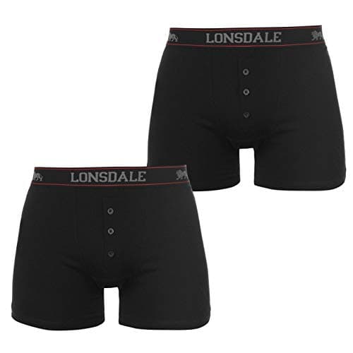 Image of Lonsdale Mens 2 Pack Boxers Underwear Boxer Elasticated Waist Black M