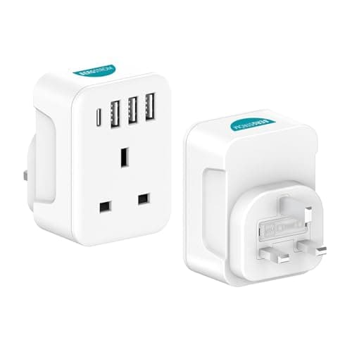Image of Coopers of Stortford - 5-in-1 USB Adaptor with Pass-Through Plug - Compact Mains Socket with Three USB-A and One USB-C Port for Charging Phones, Tablets and Devices