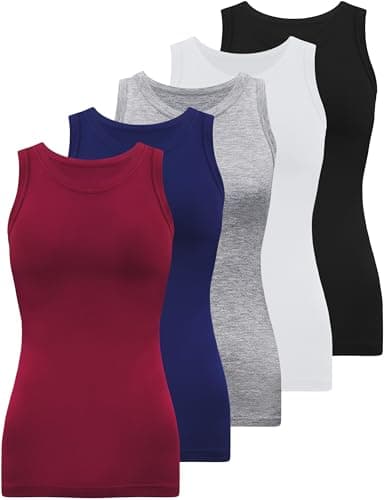 Image of BQTQ 5 Pack Womens Crewneck Tank Tops High Neck Tank Tops Sleeveless Slim Fit Basic Tanks Top Ladies Undershirts, Black, White, Gray, Dark Red, Navy, XL