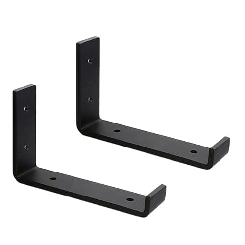 Image of MLOQI 2 Pack Scaffold Board Shelf Brackets with Lips, 5mm Thick Heavy Duty L Wall Brackets for Shelves, Black Industrial Shelves Support (6"x4"/15cm x 10cm)