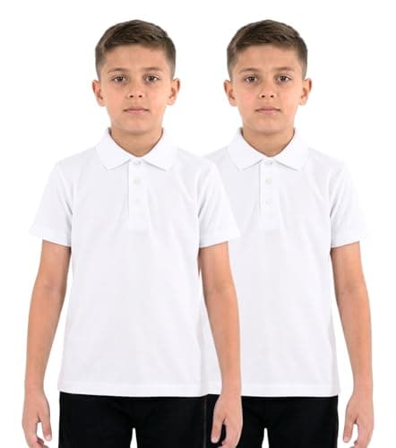 Image of GW CLASSY OUTFIT Pack of 2X 4X 6X Girls Boys Polo White T Shirts (Mulitpacks) Unisex Kids Plain Polo Neck Tops Short Sleeve Kids T-Shirts School Tops Uniform PE Gym (8-9, 2X White)