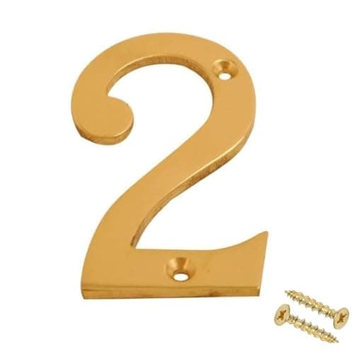 Image of Brass Door Numbers Screw On 3 Inch Door Number Elegant and Bold Door Numerals Suitable for All Door Types Including Wooden uPVC and Composite Number 2.