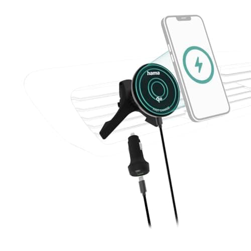 Image of Hama Inductive Car Charging Station 15 W (Qi2 Certified, Magnetic Wireless Charger + Car Mobile Phone Holder, Compatible with MagSafe MagLine, Wireless Fast Charging), Black/Anthracite