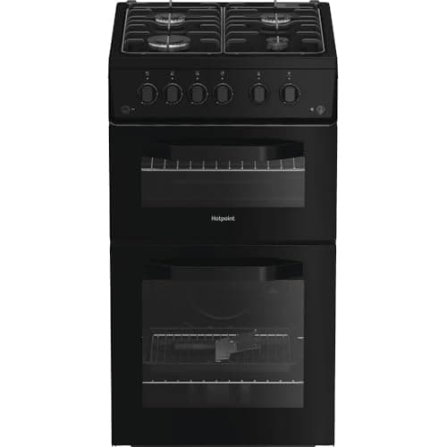 Image of HTG5GCB 50cm Gas Cooker, Freestanding Seperate Oven & Grill, 4-Burner Gas Hob, Enamel Pan Supports, Easy-Clean Interior, Modern Black Finish