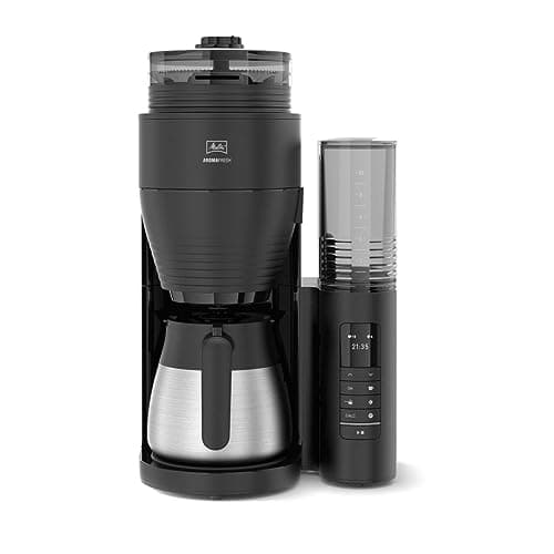 Image of Melitta Filter Coffee Machine with Integrated Ceramic Grinder with 11 Settings, Adjustable Strength, Makes 2 to 10 Cups, Timer Function, AromaFresh II, 3.7 kg, Black/Chrome, UK Plug