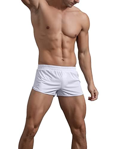 Image of GYMAPE Mens Gym Bodybuilding Workout Sprots Shorts Cotton White M