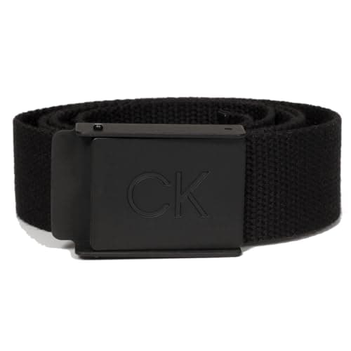 Image of Calvin Klein Mens CK Monogram Buckle Golf Belt - Black - One Size