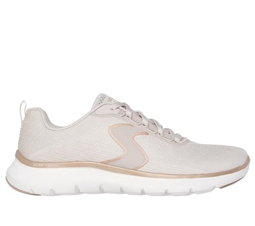 Image of Skechers Women's Flex Appeal 5.0 Luxe Glow Sneaker, Natural Mesh/Gold Trim, 4 UK