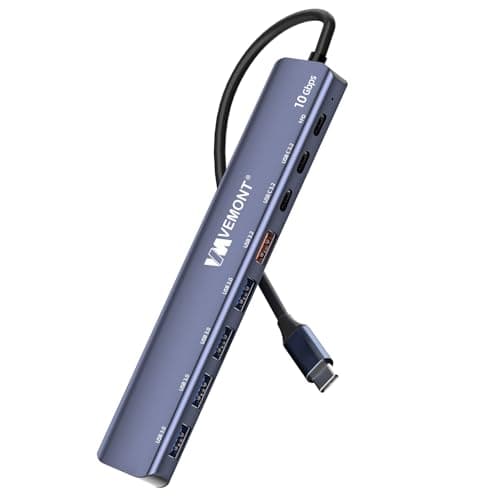 Image of USB C Hub 10Gbps,VEMONT 7 in 1 Aluminum USB 3.1/3.2 Hub with 2 USBC 3.2 & USBA 3.2 & 4 USB 3.0 ports,100w PD Charging,USB C Splitter Compatible with MacBook/iPad/Laptop/Phones and more USBC device
