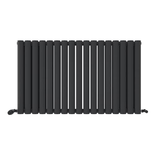 Image of iBathUK Strata Wall-Mounted Horizontal Double Oval Panel Radiator, 17-Column Steel High Thermal Output Hydronic Central Heating, Designer Modern Radiator in Matt Anthracite, 600 × 1003mm