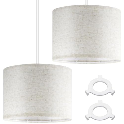 Image of Weewooday 2 Pcs Fabric Lampshade for Ceiling Lights Pendant Modern Drum Lamp Shades for Table Floor Bedroom with E27 to E14 Adapter Ring (Light Flaxen,10 Inch)