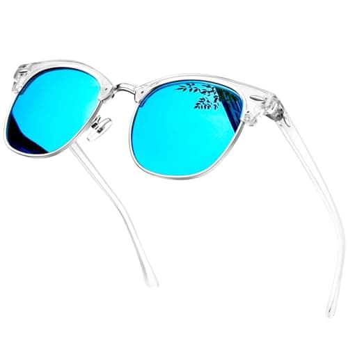 Image of KANASTAL Transparent Blue Sunglasses Mens Polarised Womens Tint Mirrored Semi Rimless Beach Vacation Fashion Travel Outdoor UV400 - Clear Half Frame Blue Lens