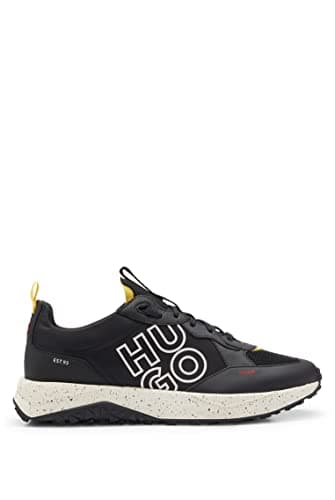Image of HUGO Mens Kane Runn Mixed-Material Trainers with Rubberised Synthetic Coated Fabric Size 2 Black