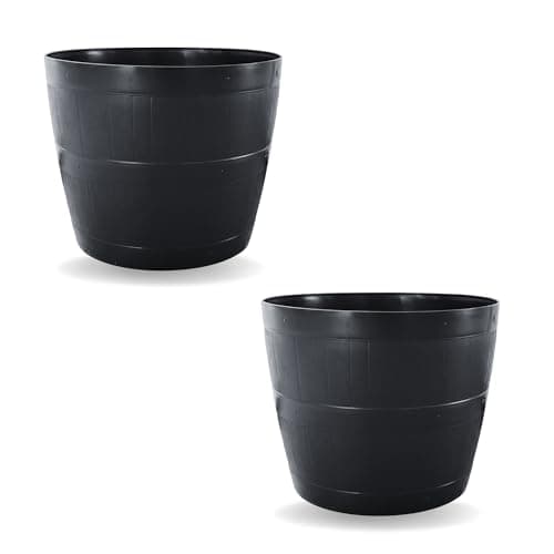 Image of Straame pack of 2 Plant Pot Tubs, Gardening Flower Pots - Indoor Or Outdoor Planter - For Multi-Purpose - Makes Your Living Space Bloom (Black Barrel Plantar Large- 45 x 33 x 34 cm)