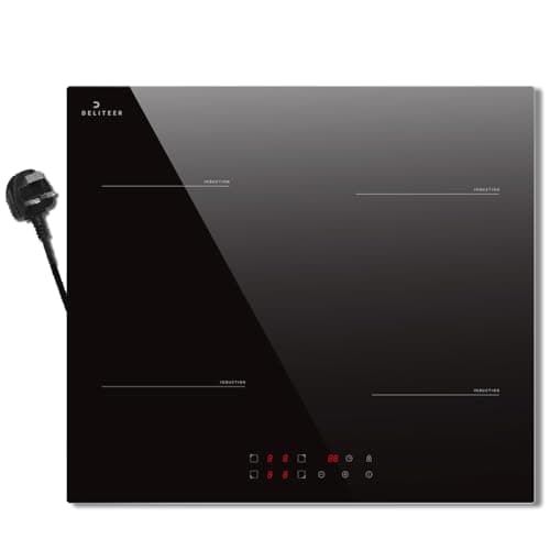Image of DELITEER Induction Hob Plug in 13amp, Electric Induction Hobs 4 Zone, 60CM Electric Hobs Built-in 220V, 2800W Induction cooker with Safety Lock, Timer