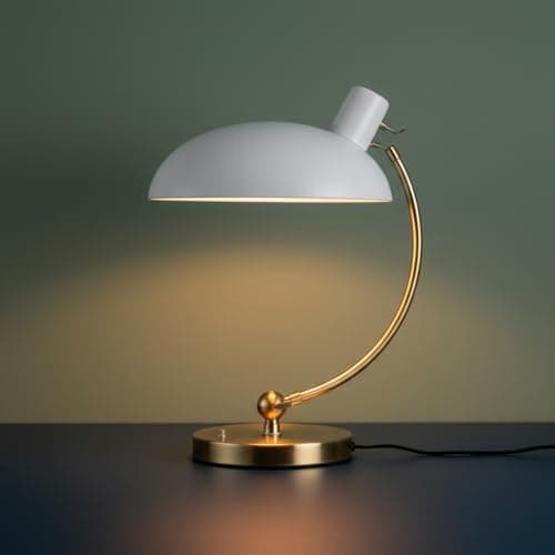 Image of BARCELONA LED Table Lamp Ulia Metal White and Gold Bauhaus Style Vintage Industrial and Nordic Modern with Adjustable White Shade E27 Classic Design