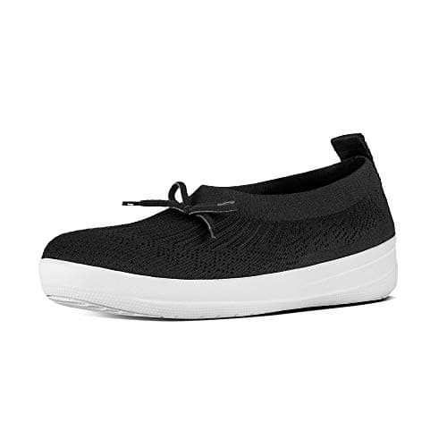 Image of Fitflop Women's Uberknit Slip ON Ballerina with Bow Closed Toe Ballet Flats, Black (Black 001), 4.5 UK 37.5 EU