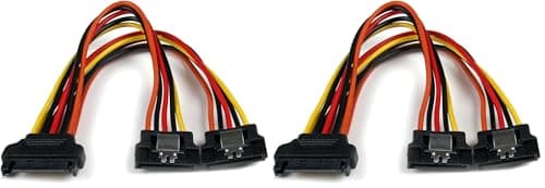 Image of StarTech.com 6in Latching SATA Power Y Splitter Cable Adapter - M/F - 6 inch Serial ATA Power Cable Splitter - SATA Power Y Cable Adapter, Black (Pack of 2)