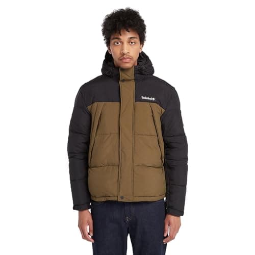 Image of Timberland Men's DWR Outdoor Archive Puffer Jacket, Black/Dark Olive Green, XL