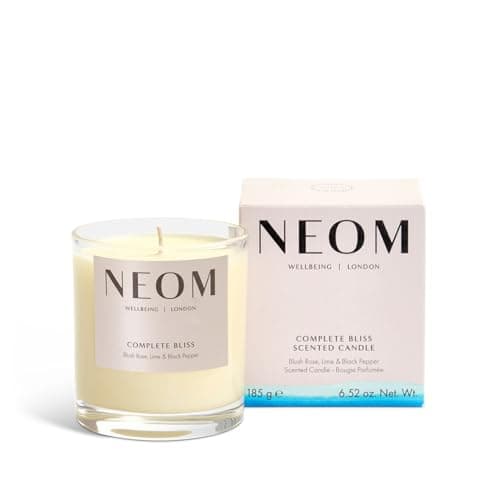Image of NEOM- Complete Bliss Scented Candle, 1 Wick | Blush Rose, Lime & Black Pepper | Essential Oil Aromatherapy Candle | Scent to De-Stress