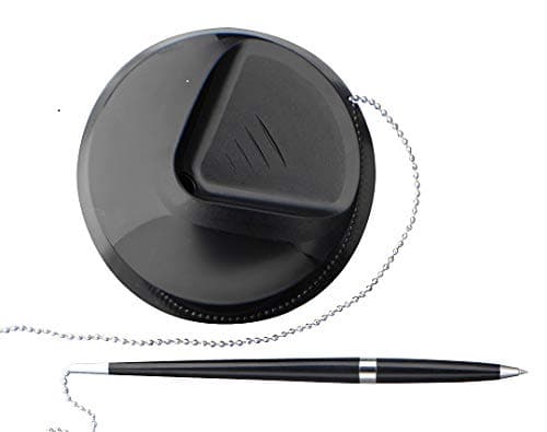 Image of 2 x Reception Pen Desk Set On Chain With Stand- Black Counter Pen + Free Refills