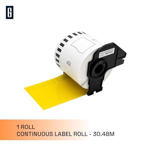 Image of GROF - 1 Roll DK-22205 Yellow Continuous Shipping Labels Label Roll Compatible with Brother - 62 mm x 30.48 m, 1 Coloured Labels Yellow for Brother QL Label Printers