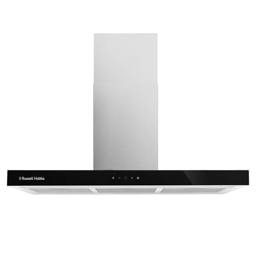 Image of Russell Hobbs 90cm Island Cooker Hood in Stainless Steel with 3 Speed Settings, 3x Washable Aluminium Filters, Extraction or Recirculation, Boost Function, LED Lights A++ Energy Rating, RHICH904SS