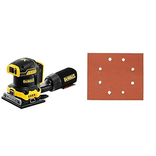 Image of DEWALT DCW200N 18V XR 1/4 Sheet Palm Sander -Body & DT3024-QZ Quarter Sanding Sheet, Pre-Punched, 115 mm x 115 mm, 180 g (Pack of 10)