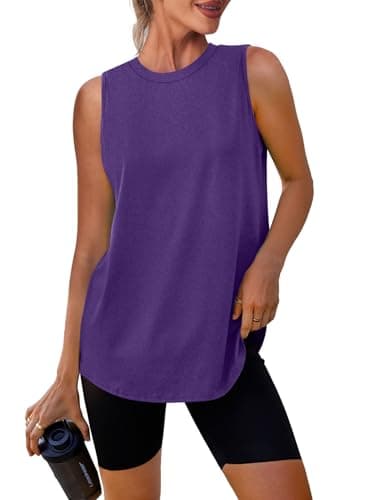 Image of XIEERDUO Workout Vest Tops for Women Sleeveless High Neck Athletic Muscle Shirt Sports Tops Breathable Quick Dry Running Tennis Yoga Gym Training Soft Stretchy Active Wear B-Purple Size 14-16