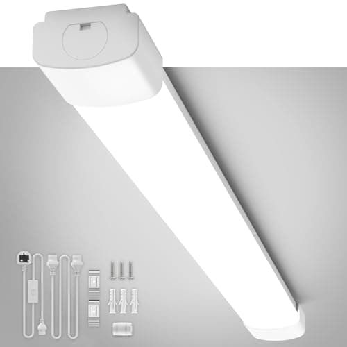 Image of Plug in LED Batten Light 2ft 6500K Daylight 18W 2000LM, IP65 Waterproof, Linkable Plug in Strip Lights for Garage Office Kitchen Under Cabinet Shed Loft, Wall or Ceiling Lighting with ON/Off Switch