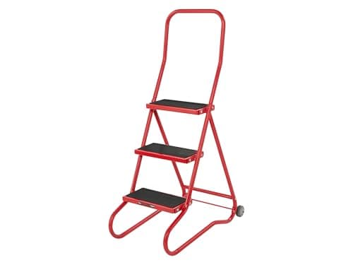 Image of The Workplace Depot Wheelalong Safety Steps, Heavy Duty Red Powder Coated Steel Mobile Steps with Wheels & Ribbed Non-Slip Rubber Treads for Workplace, Office, Warehouse (3 Tread)