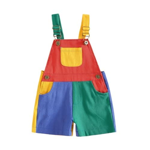 Image of Geagodelia Toddler Boys Girls Contrast Color Overalls with Pockets Sleeveless Dungaree Overall Adjustable Wide Shoulder Straps Suspender Shorts for Casual Daily Daywear (Colorful, 2-3 Years)