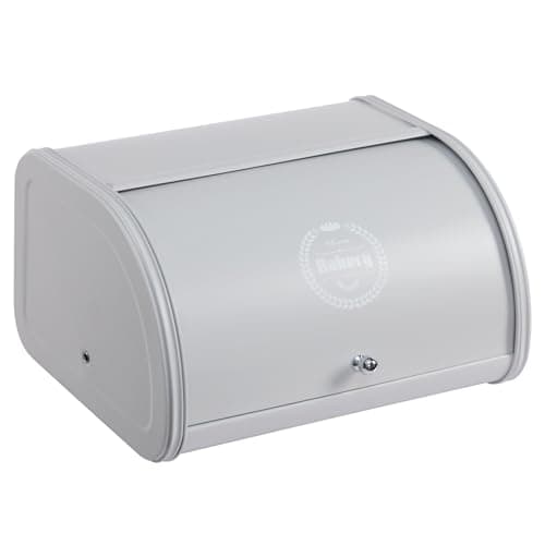Image of HollyHOME Bread Bin with Stainless Steel Body Metal Bread Bins for Kitchen Bread Storage Containers with Roll Up Easy Storage Bread Box Holder Lid,Light Grey