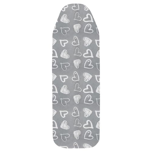 Image of GEEZY Ironing Board Cover 122 x 38 cm - Grey Heart Design - Thick Double Layer, Heat Reflective & Scorch Resistant, Elasticated for Secure Fit, Fits Most Standard Boards, Machine Washable