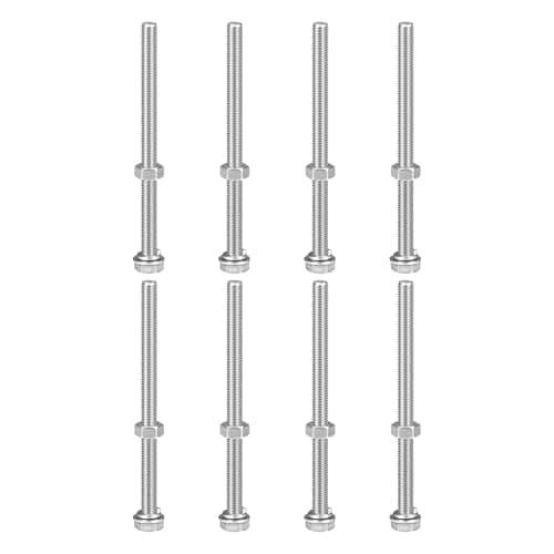 Image of sourcing map M8 x 120mm Hex Head Screws Bolts, Nuts, Flat & Lock Washers Kits, 304 Stainless Steel Fully Thread Hexagon Bolts 8 Sets