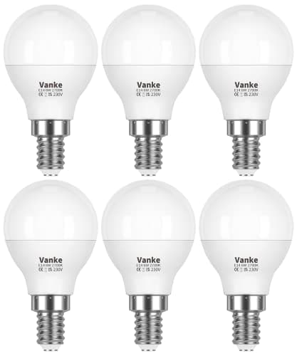 Image of Vanke E14 LED Light Bulb, Small Edison Screw in Golf Ball Bulbs, 6W (Equivalent to 40W), Warm White 2700K Yellow Light, 470 Lumen, Pack of 6, Non-Dimmable