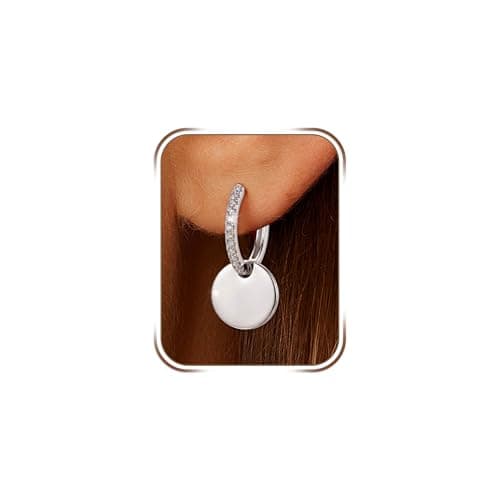 Image of Ecripe 925 Sterling Silver Drop Earrings for Women, Trendy Double Circle Silver Hoops Earrings, Hypoallergenic Huggie Earrings Jewelry Gifts (A-Zircon)